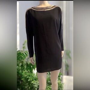 Ali & Jay The Set Up Black Beaded Long Sleeve Shift Dress Mini Dress Sz XS B260